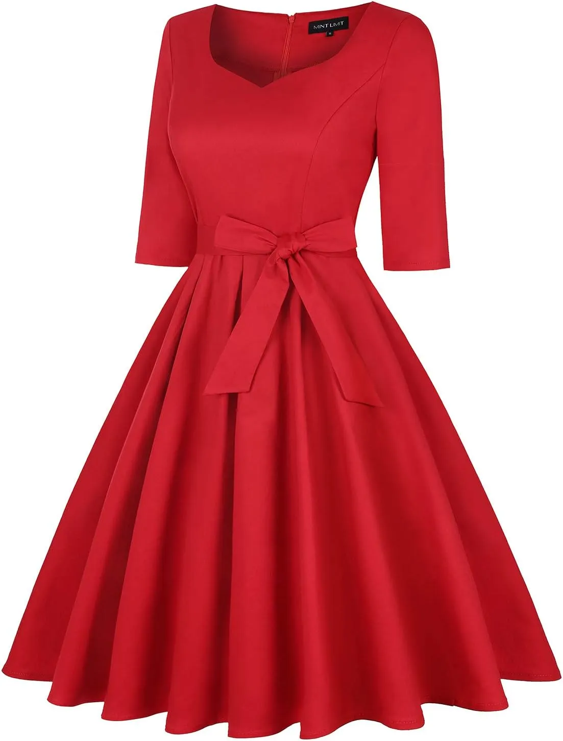 MINTLIMIT Women's Vintage 1950s Sweetheart Neck Cocktail Dress Retro 3/4 Sleeve Rockabilly Prom Dresses with Belt and Pockets