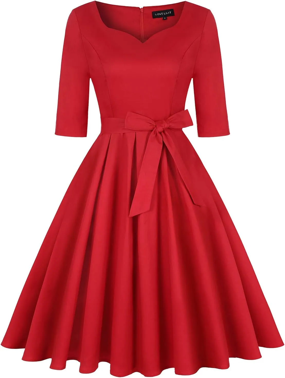 MINTLIMIT Women's Vintage 1950s Sweetheart Neck Cocktail Dress Retro 3/4 Sleeve Rockabilly Prom Dresses with Belt and Pockets