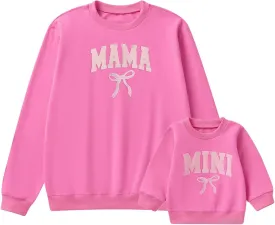 Mommy and Me Letter Print Matching Family Outfits Long Sleeve Crewneck Casual Sweatshirt T-Shirt