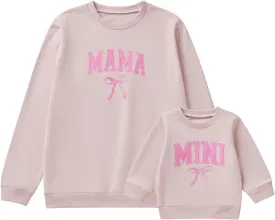 Mommy and Me Letter Print Matching Family Outfits Long Sleeve Crewneck Casual Sweatshirt T-Shirt