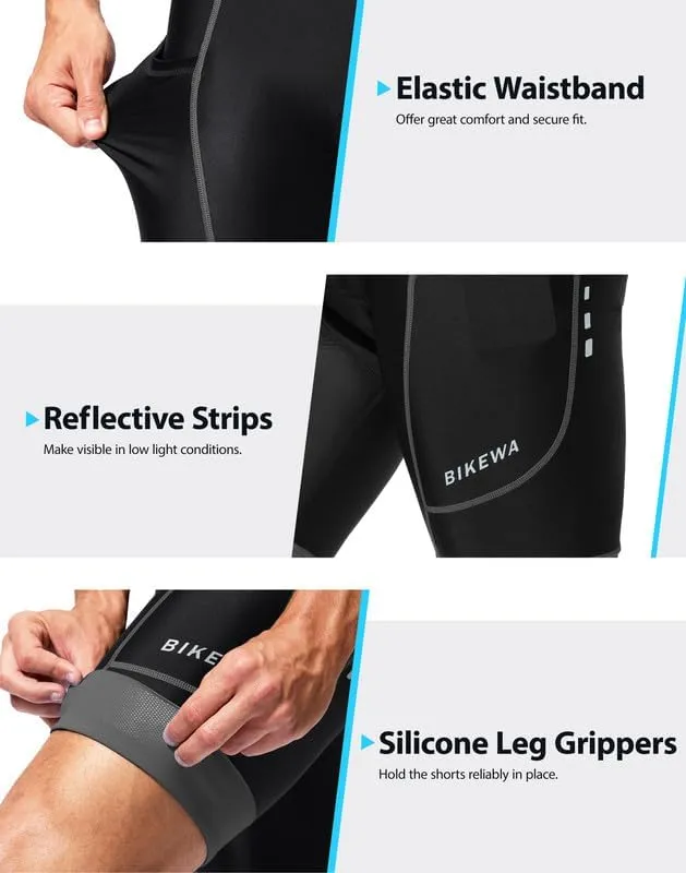 Padded Bike Shorts for Men 4D Cycling Road Riding Biking Padding Bicycle Shorts with Phone Pockets