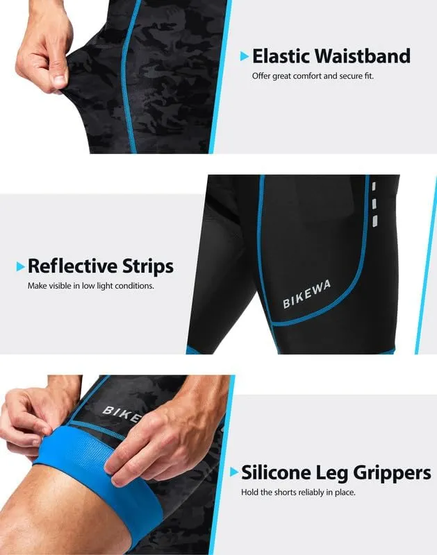 Padded Bike Shorts for Men 4D Cycling Road Riding Biking Padding Bicycle Shorts with Phone Pockets