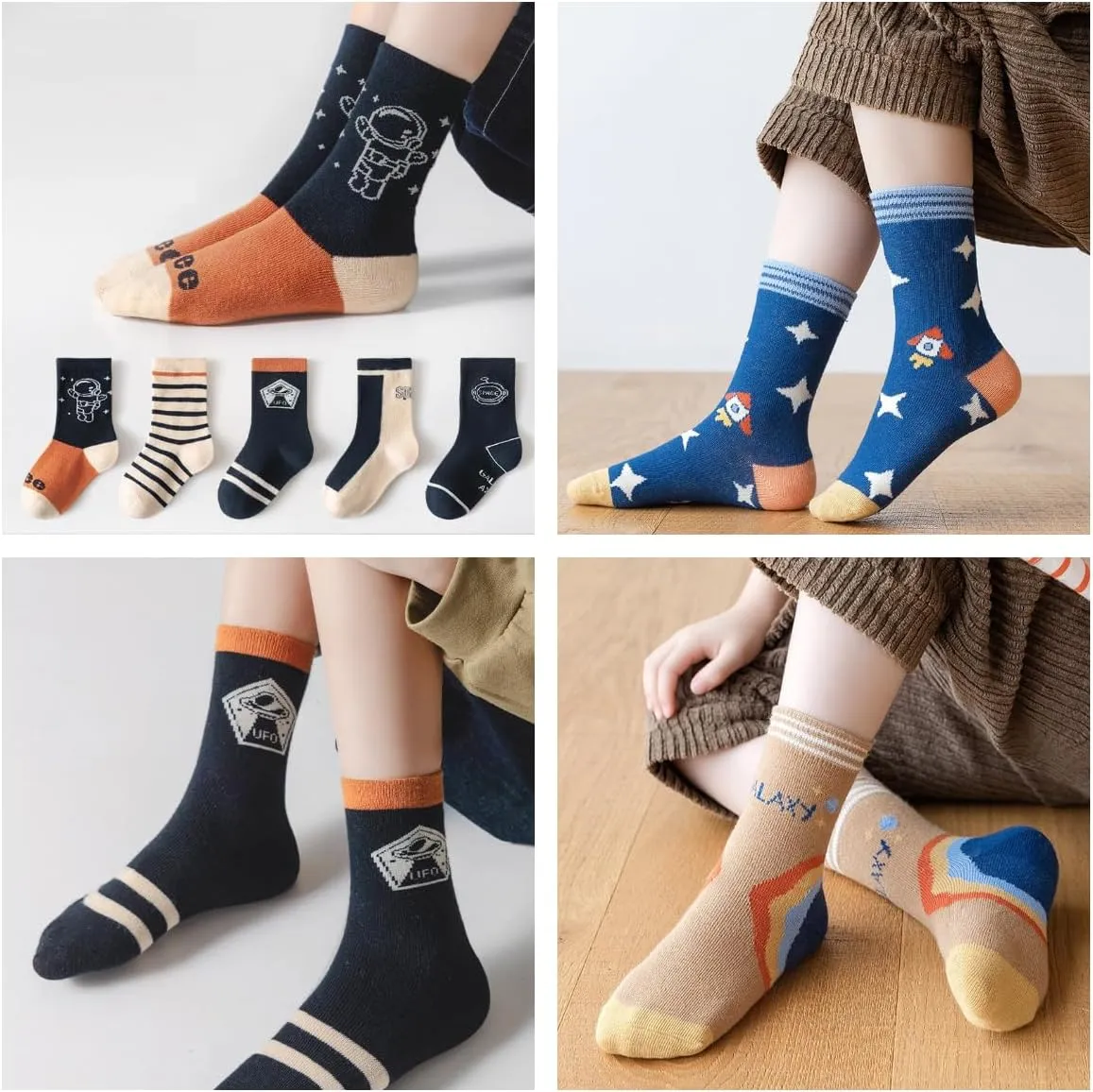 Padgene 10 Pairs Kids Boys Fun Novelty Socks Toddler None Slip Cotton Crew Dress Socks Cartoon Dinosaur Car Shark Stripes