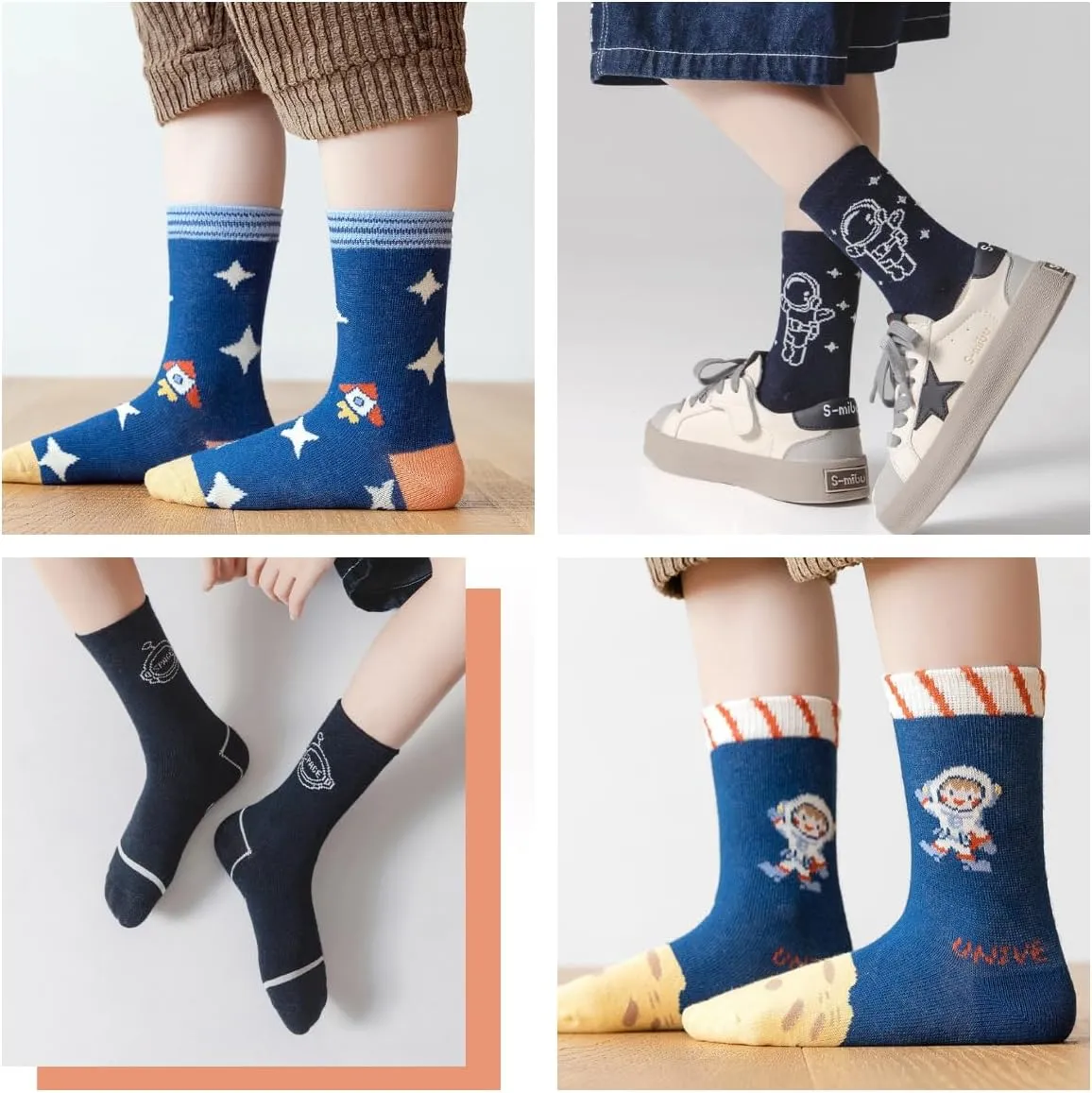 Padgene 10 Pairs Kids Boys Fun Novelty Socks Toddler None Slip Cotton Crew Dress Socks Cartoon Dinosaur Car Shark Stripes
