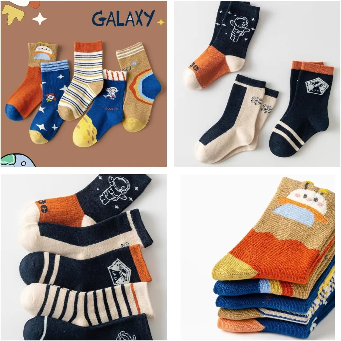 Padgene 10 Pairs Kids Boys Fun Novelty Socks Toddler None Slip Cotton Crew Dress Socks Cartoon Dinosaur Car Shark Stripes