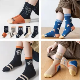 Padgene 10 Pairs Kids Boys Fun Novelty Socks Toddler None Slip Cotton Crew Dress Socks Cartoon Dinosaur Car Shark Stripes