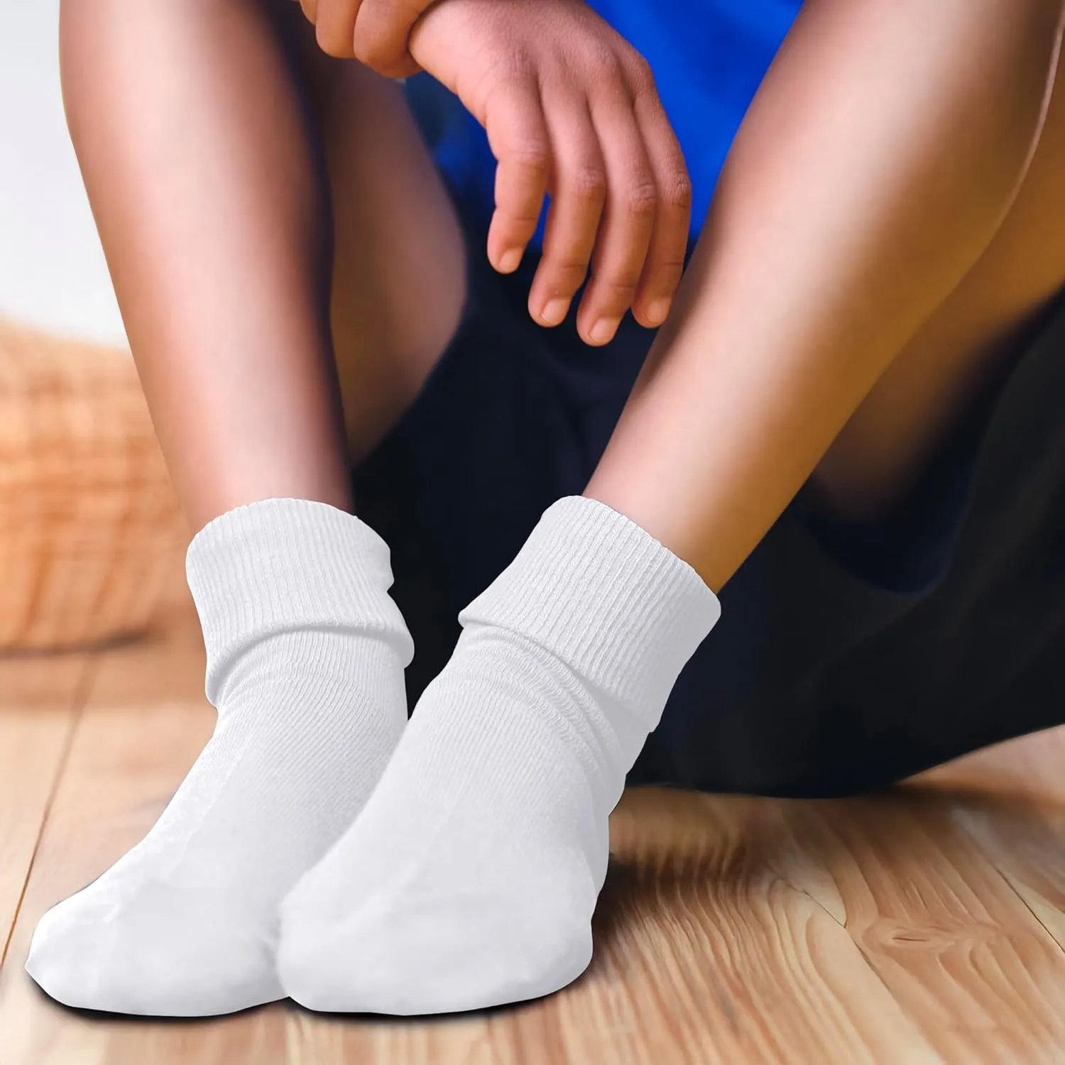 PICCOLO HOSIERY 6 Pairs Boys & Girls Cotton Ankle Socks  Triple Roll Cuff, School Uniform
