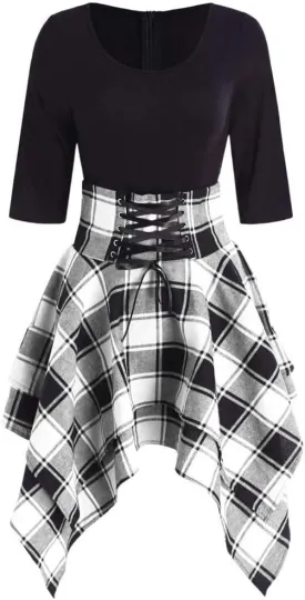 Skater Dresses for Women,Summer Casual Lace-up Gingham Tank Dress High Waist Pleated Dress for School Girl