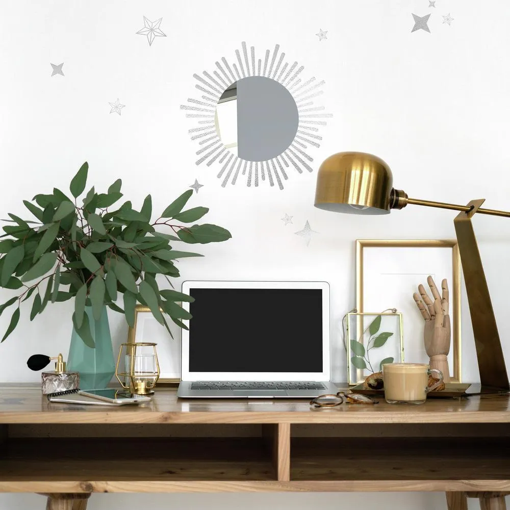 Sunburst Wall Decals with Circle Mirror