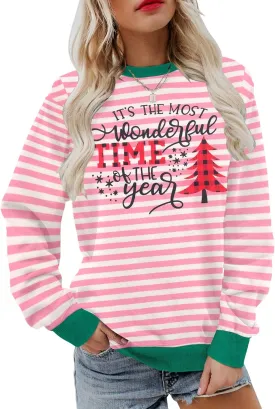 TAOHONG Merry Christmas Sweatshirt Women Xmas Buffalo Plaid Tree Color Block Christmas Snowflake Print Long Sleeve Top Shirts