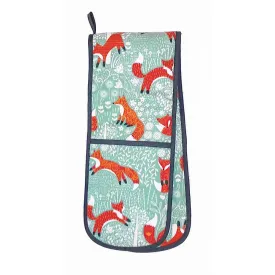 Ulster Weavers Double Oven Glove - Foraging Fox (100% Cotton Outer; 100% Polyester wadding; CE marked, Blue)