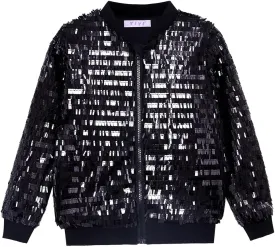 YIYI Girls Jackets Sequin Bomber Glitter Sparkly Varsity Kids Shiny Trendy Birthday Party Clothes Halloween Christmas