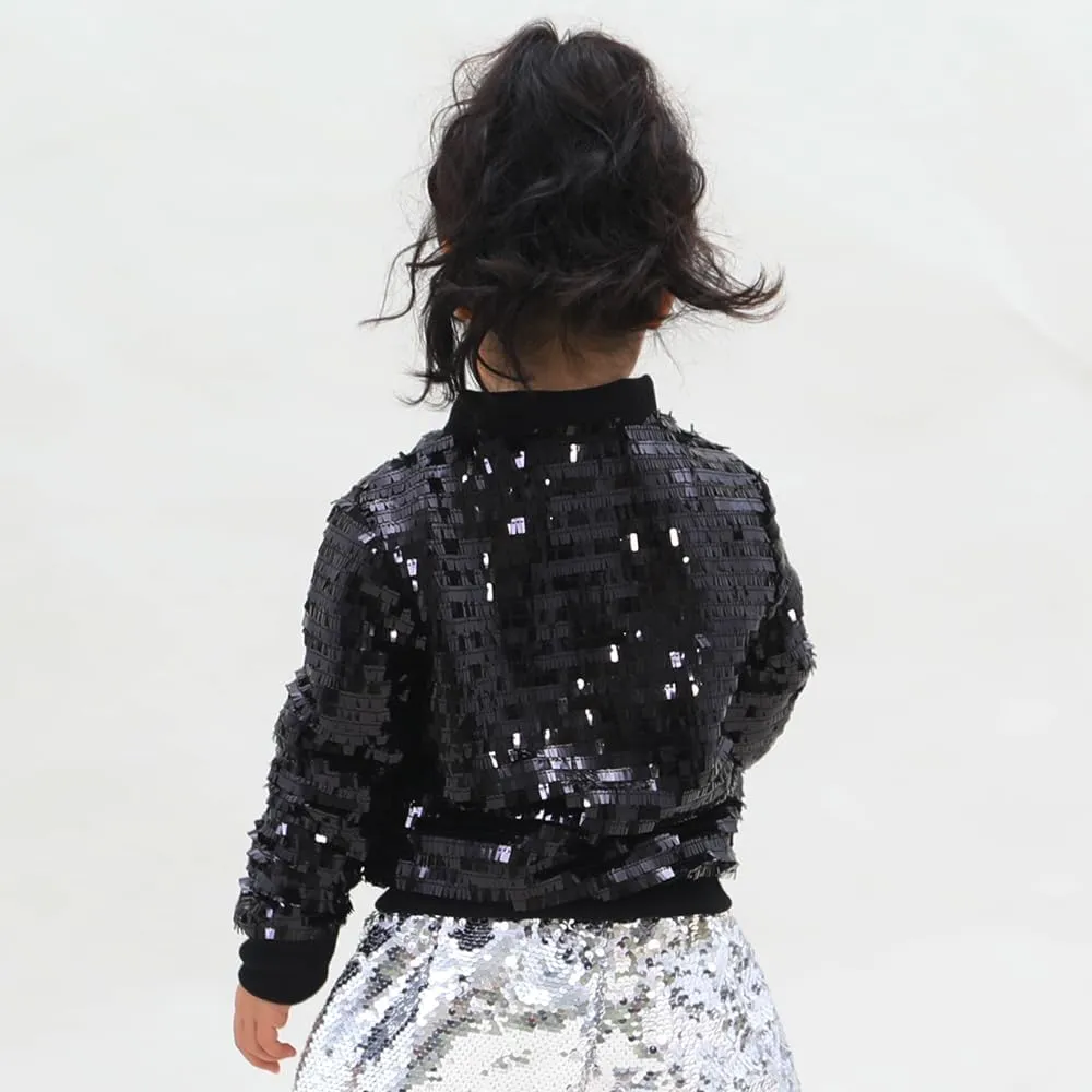 YIYI Girls Jackets Sequin Bomber Glitter Sparkly Varsity Kids Shiny Trendy Birthday Party Clothes Halloween Christmas