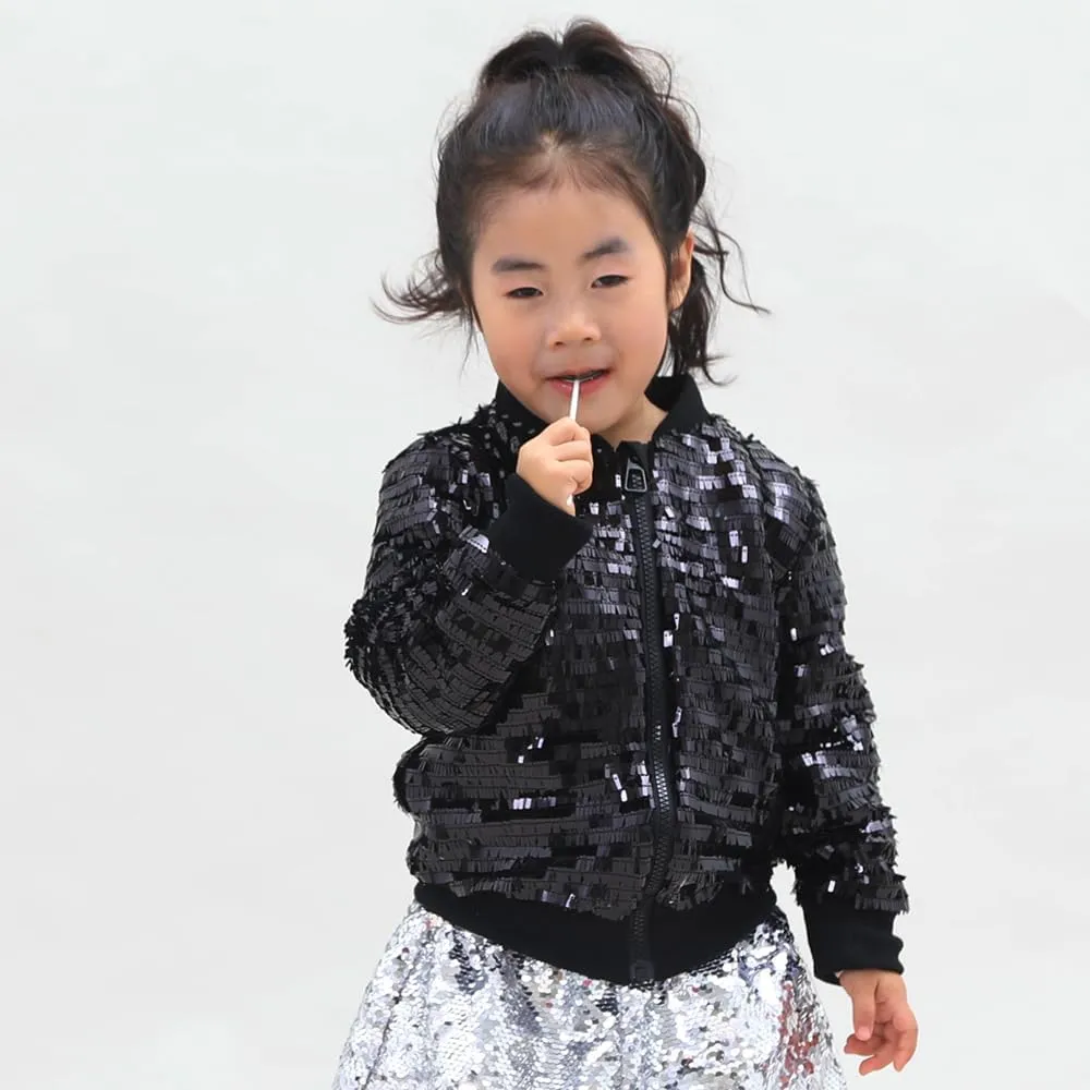YIYI Girls Jackets Sequin Bomber Glitter Sparkly Varsity Kids Shiny Trendy Birthday Party Clothes Halloween Christmas