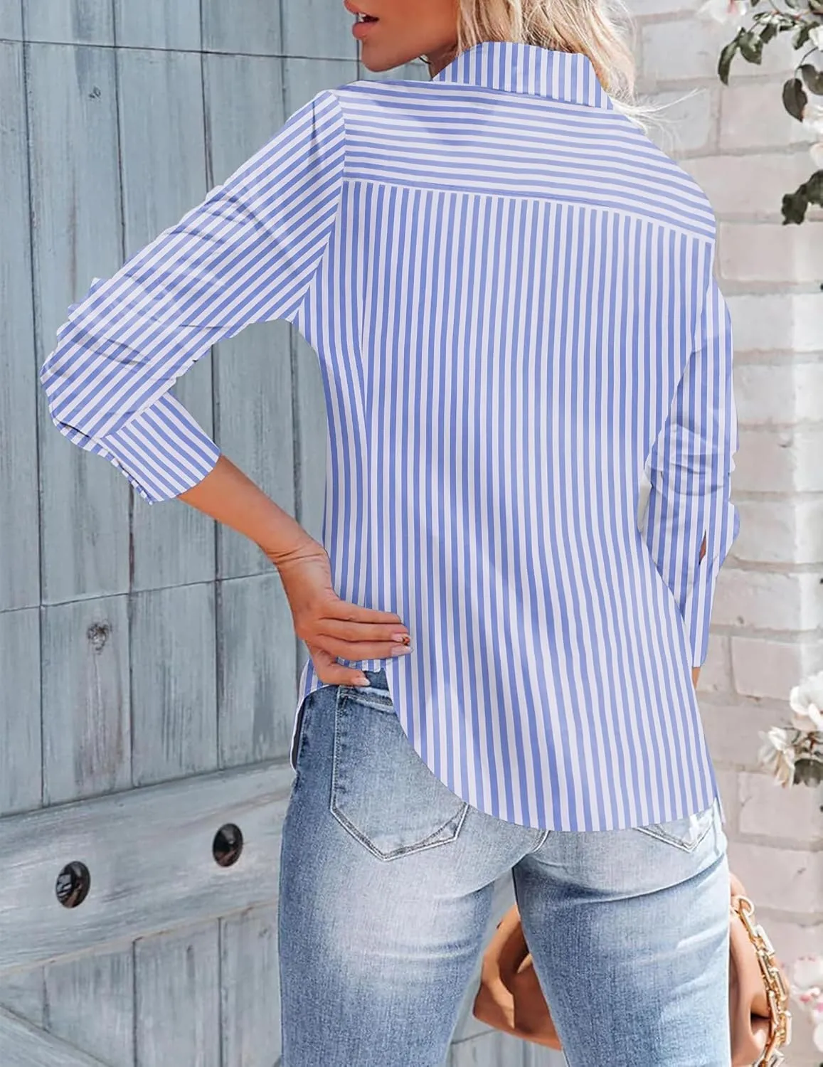 Zeagoo Womens Button Down Shirts Long Sleeve V Neck Tops Wrinkle Free Collared Work Office Solid Blouses Corset Tops
