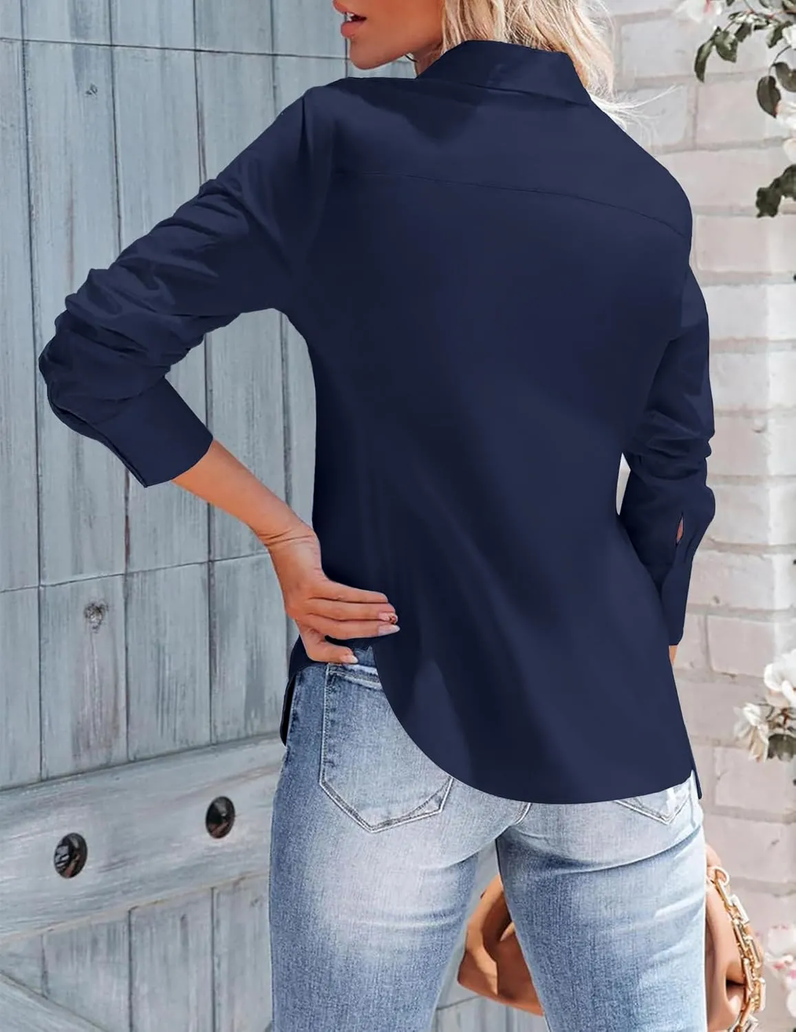 Zeagoo Womens Button Down Shirts Long Sleeve V Neck Tops Wrinkle Free Collared Work Office Solid Blouses Corset Tops